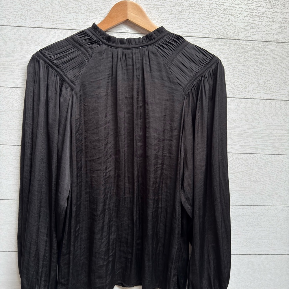 Grade & Gather | Satin Black Pleated Shoulder Blouse – Romantic Boho | Size S - Picture 4 of 10